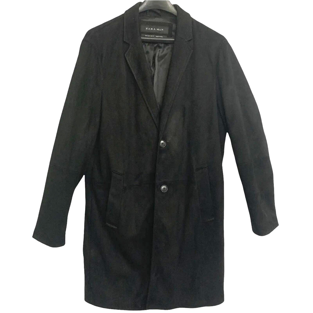 Zara Mens‎ Black Faux Suede Small Long Jacket Dress Corpcore Classic Rock